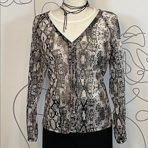 Sheer Snake Print Top with Lace Up Accents size S